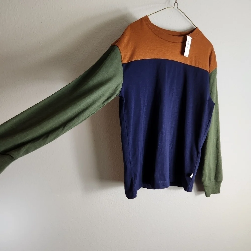 Gap Boys Navy/Olive/Brown Long Sleeve Colorblock Crewneck Tee-Size M (8) (NWT)